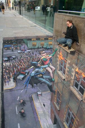 julian beever batman and robin sidewalk drawing