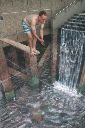 julian beever waterfall sidewalk drawing