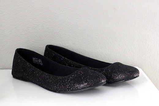 black sequin flat shoes